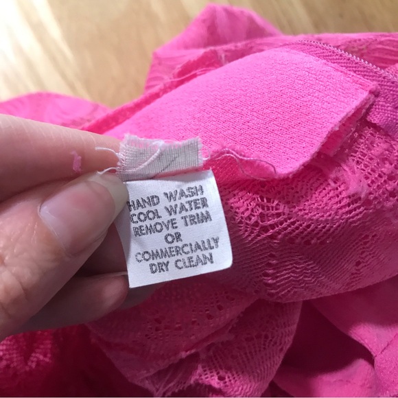 VINTAGE 70s Hot Pink Formal Maxi Dress Lace Crew Neck Long Sleeve Small Medium - Picture 15 of 16